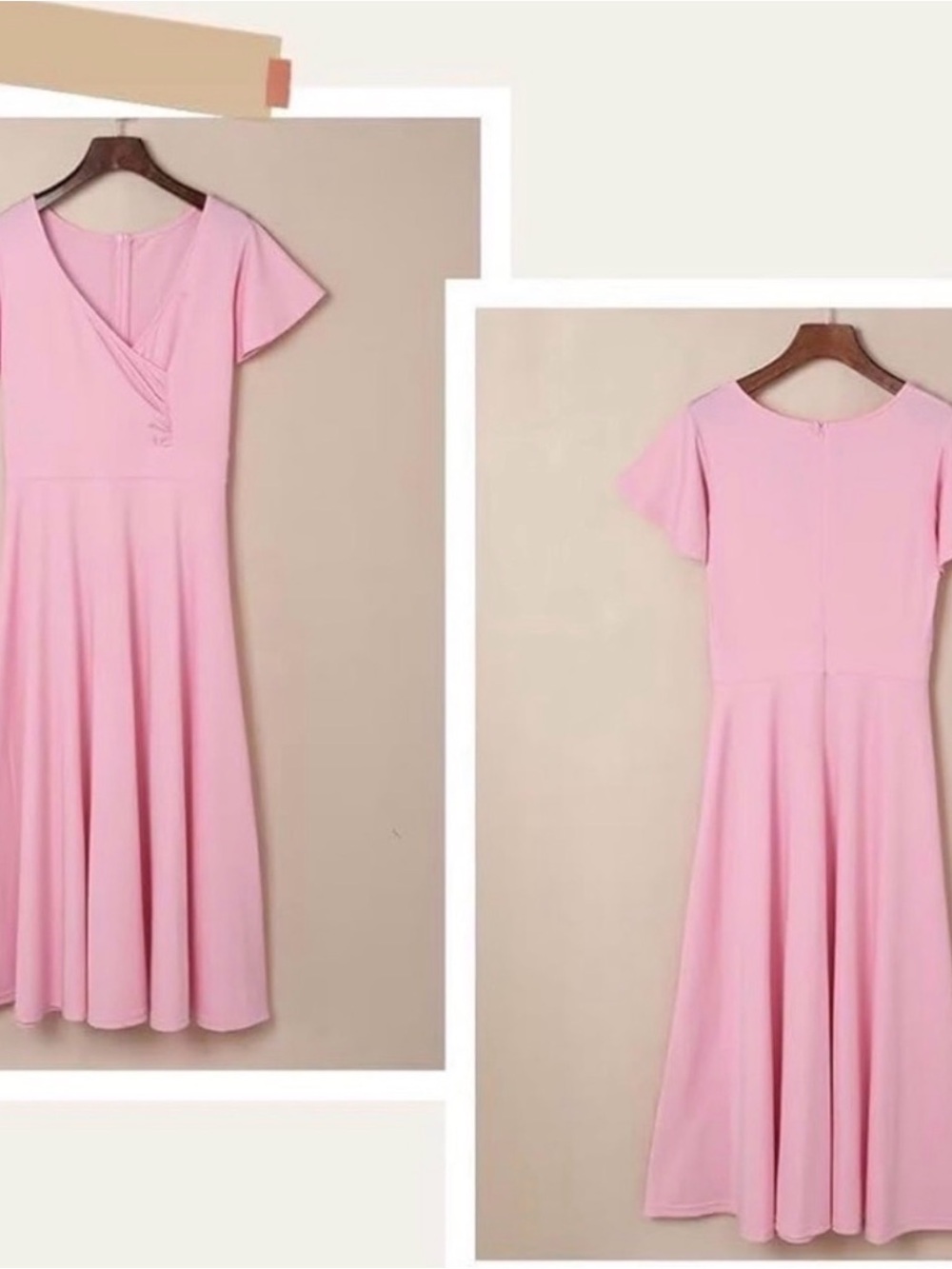 Elegant Pink V-Neck Midi Dress